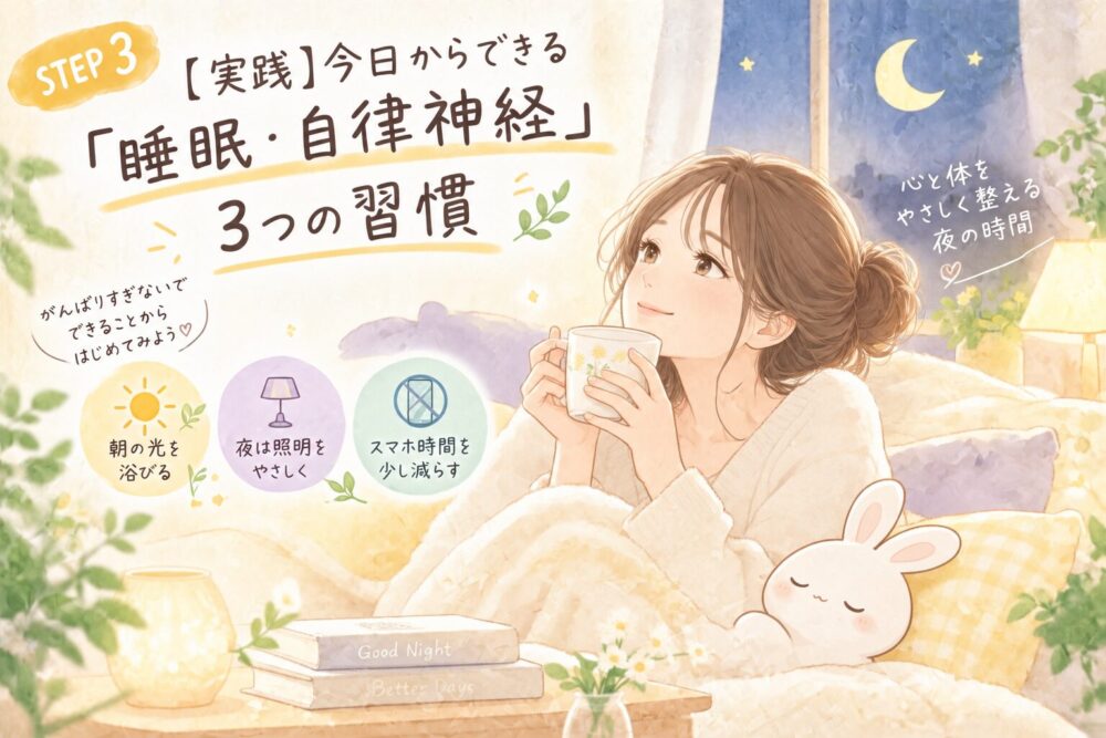 睡眠と自律神経を整える3つの習慣を表すイメージ図
