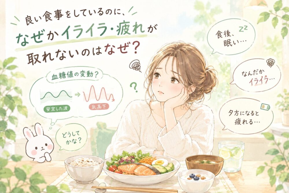 良い食事しても疲れが取れないのはなんでだろうと考えるイメージ