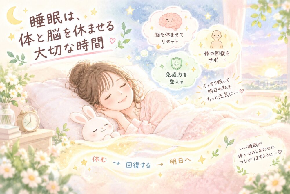 睡眠は体と脳を休ませる大切な時間なことを表すイラスト